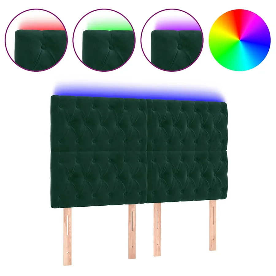 Tête de lit à LED Vert foncé 160x7x118/128 cm Velours - 2
