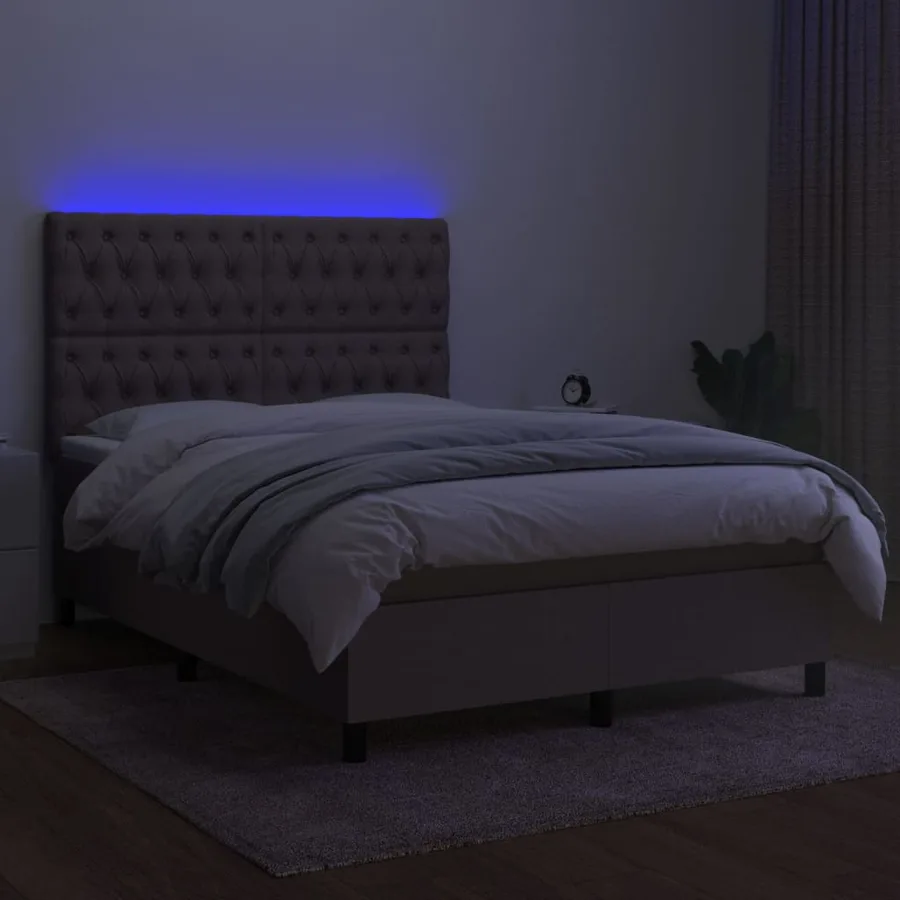 Sommier à lattes de lit et matelas et LED Taupe 140x200cm Tissu - 4