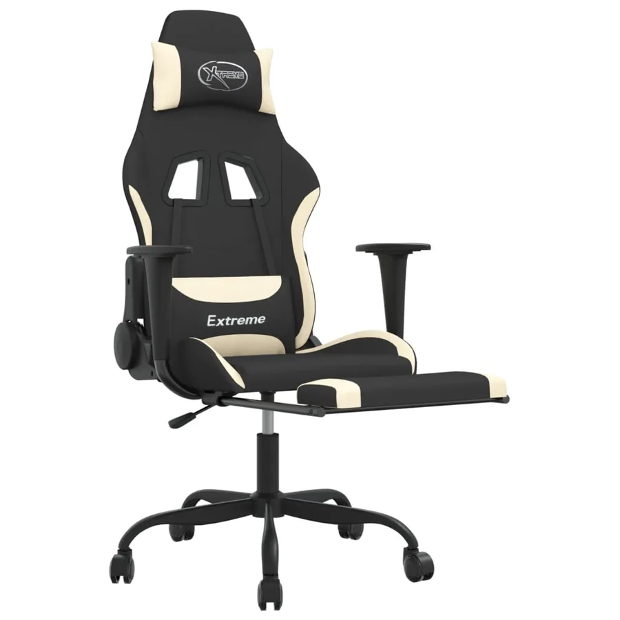 Chaise de jeu avec repose-pied Noir et crème Tissu - 6