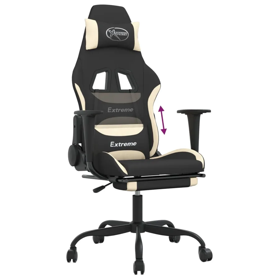 Chaise de jeu avec repose-pied Noir et crème Tissu - 8