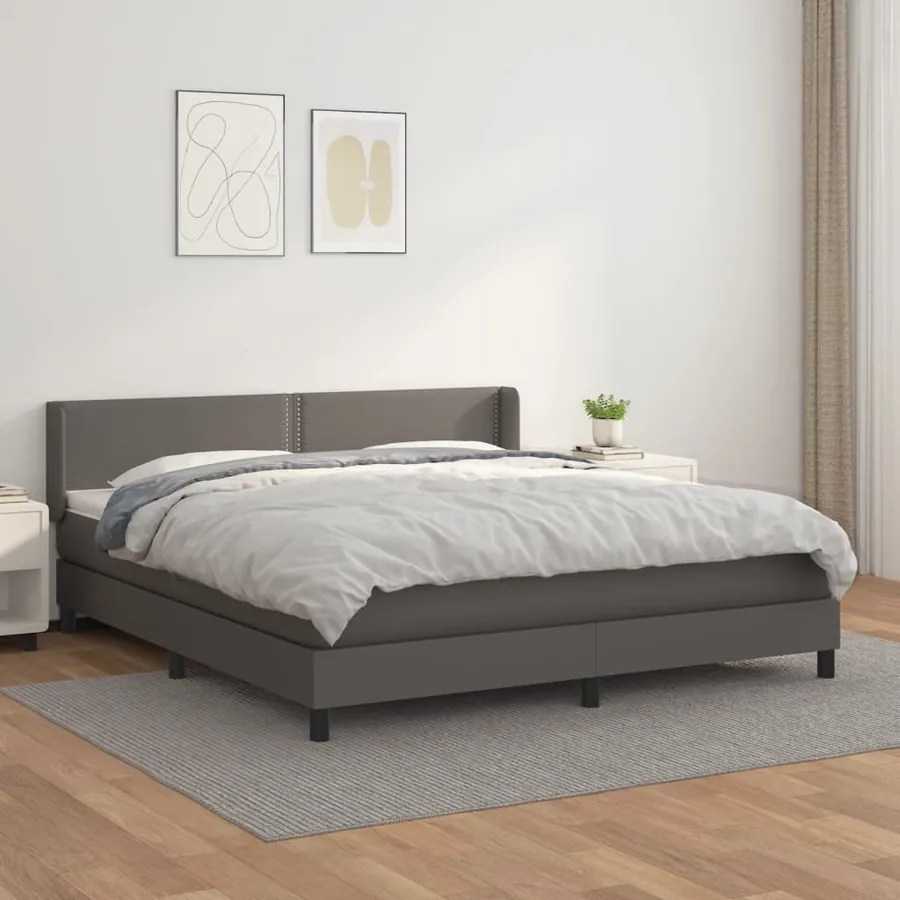 Sommier à lattes de lit avec matelas Gris 180x200 cm Similicuir