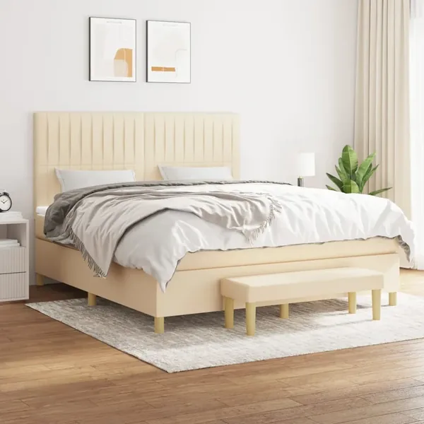 Sommier à lattes de lit avec matelas Crème 180x200 cm Tissu