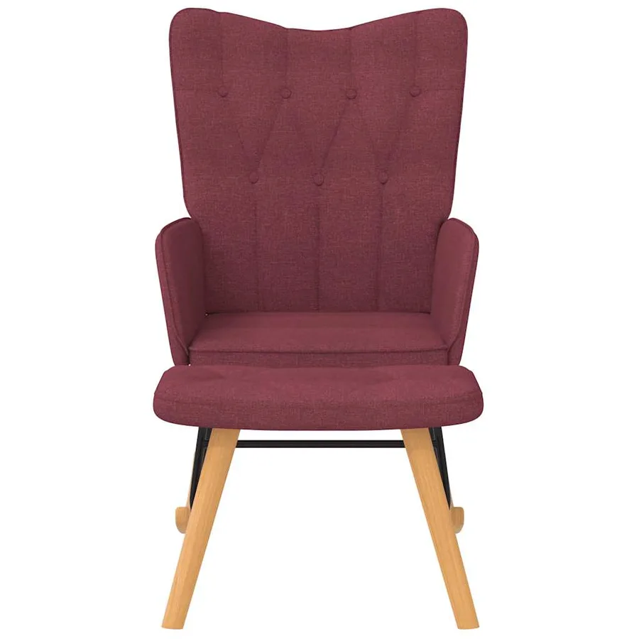 Chaise à bascule avec tabouret Rouge bordeaux Tissu - 3
