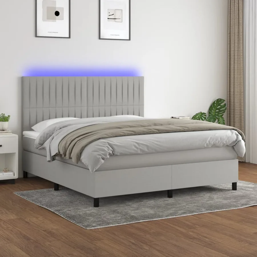 Sommier à lattes de lit et matelas et LED Gris clair 160x200 cm
