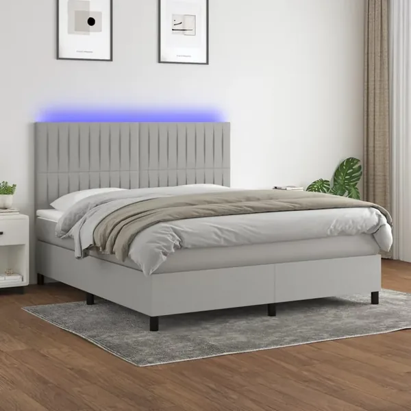Sommier à lattes de lit et matelas et LED Gris clair 160x200 cm