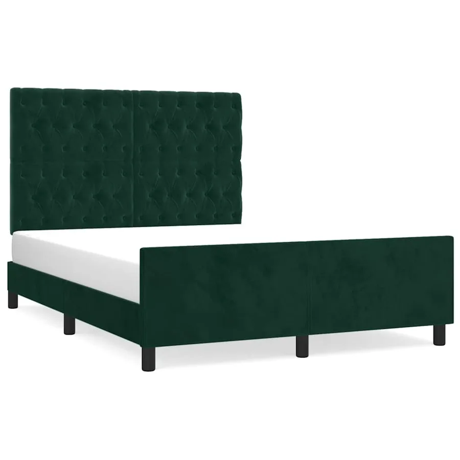 Cadre de lit sans matelas vert foncé 140x190 cm velours - 2