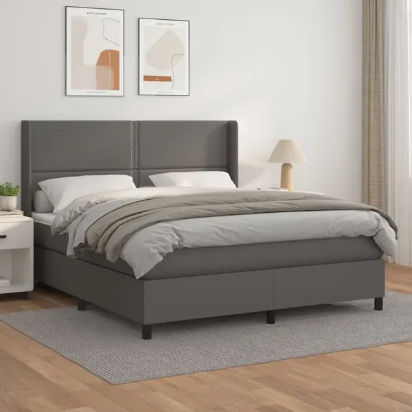 Sommier à lattes de lit avec matelas Gris 180x200 cm Similicuir