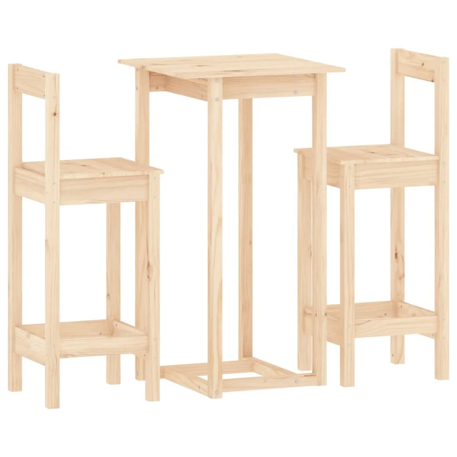 Ensemble de bar 3 pcs Bois de pin massif - 2