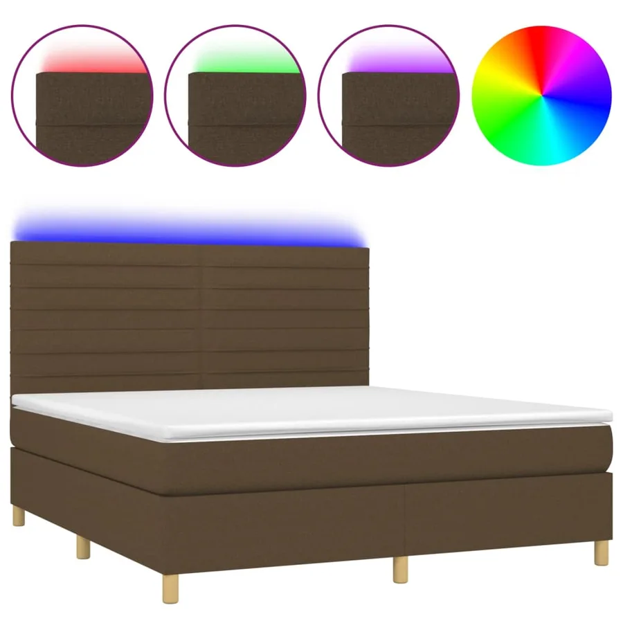 Sommier à lattes de lit matelas et LED Marron foncé 160x200 cm - 2