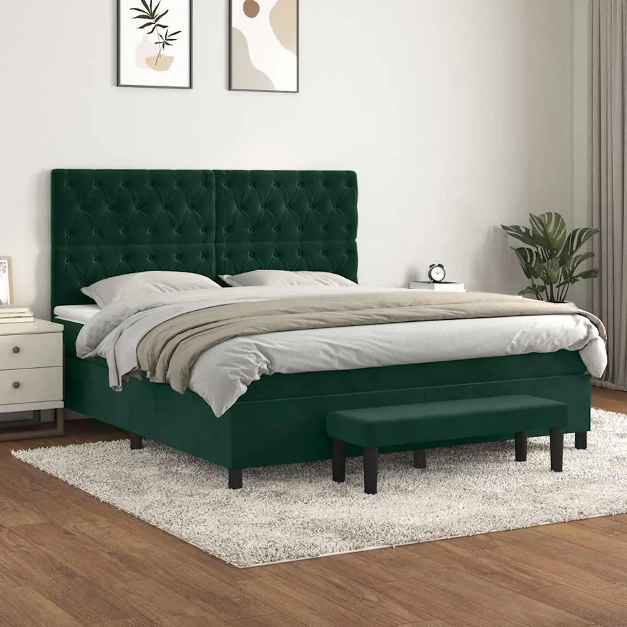 Sommier à lattes de lit et matelas Vert foncé 160x200cm Velours