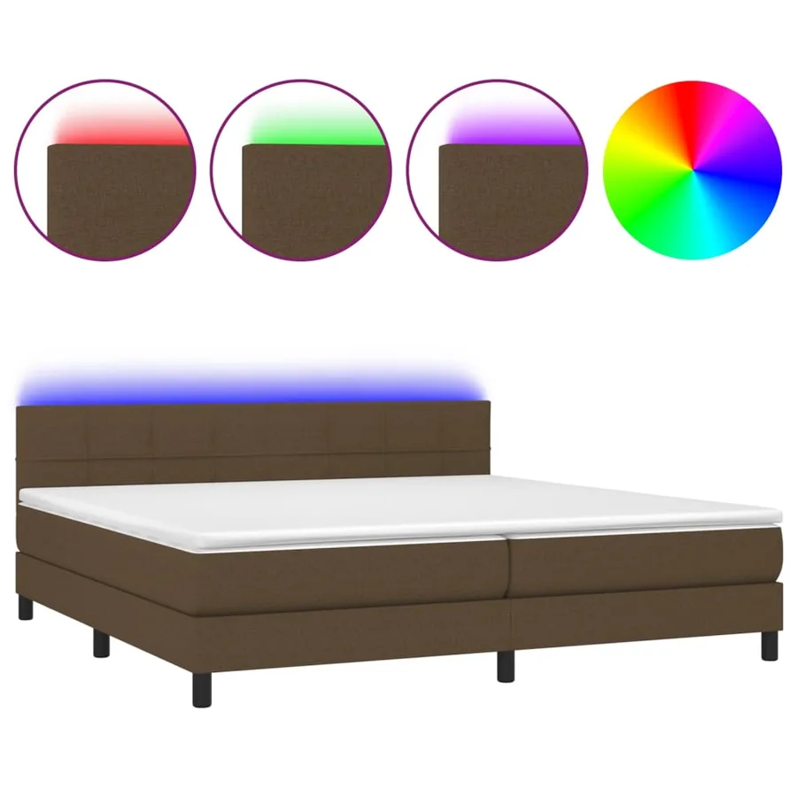 Sommier à lattes de lit matelas et LED Marron foncé 200x200 cm - 2