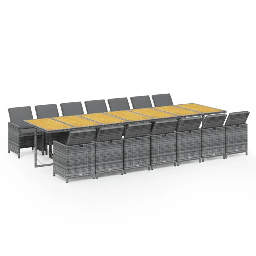 Ensemble à manger de jardin 15 pcs coussins gris résine tressée - 2