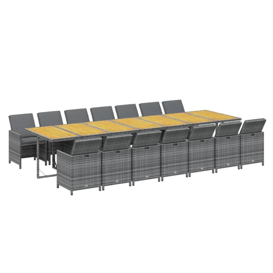 Ensemble à manger de jardin 15 pcs coussins gris résine tressée - 3