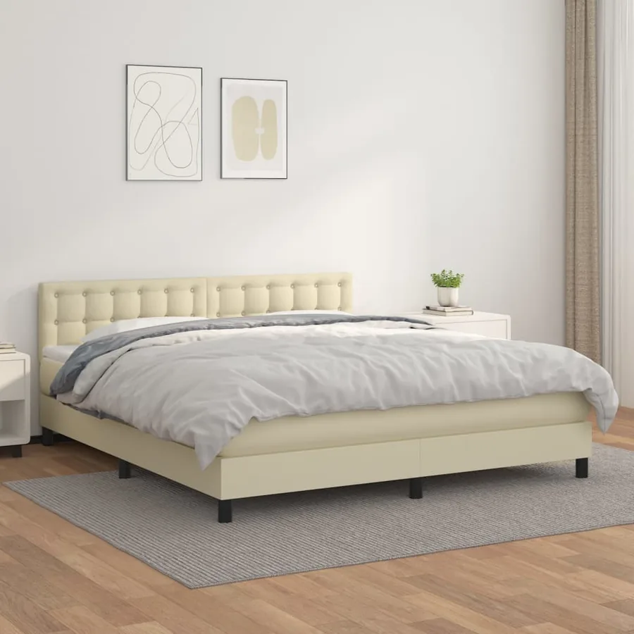 Sommier à lattes de lit avec matelas Crème 180x200cm Similicuir