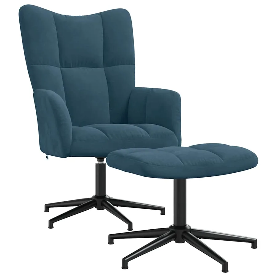 Chaise de relaxation avec tabouret Bleu Velours - 2