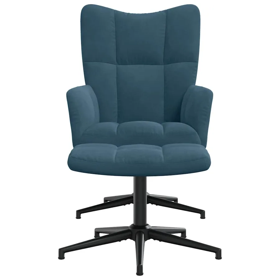 Chaise de relaxation avec tabouret Bleu Velours - 3
