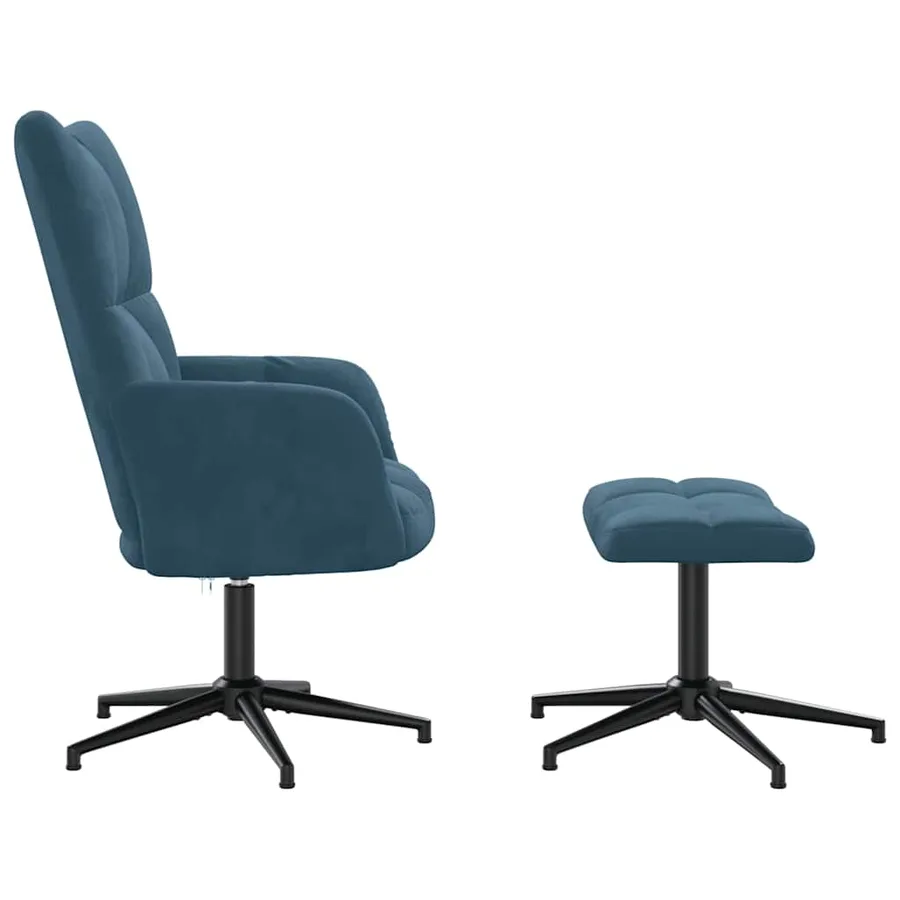 Chaise de relaxation avec tabouret Bleu Velours - 4
