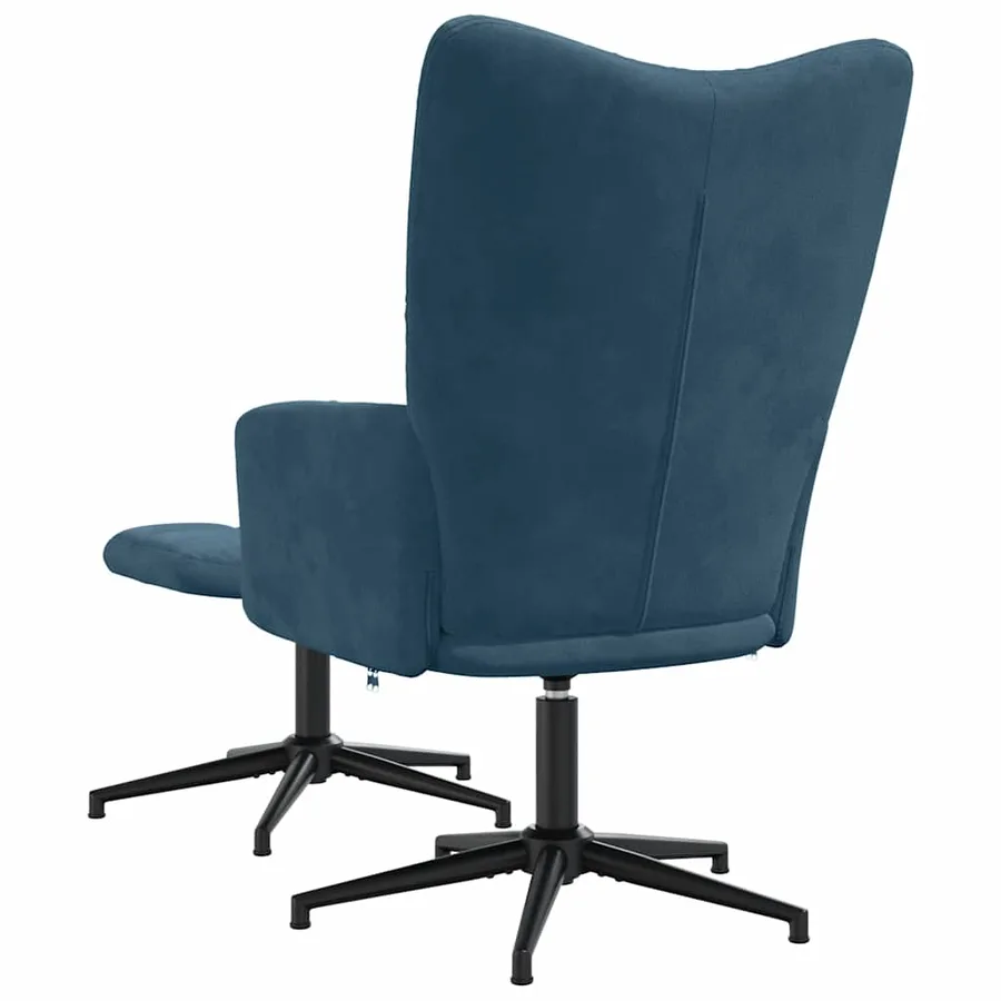 Chaise de relaxation avec tabouret Bleu Velours - 5