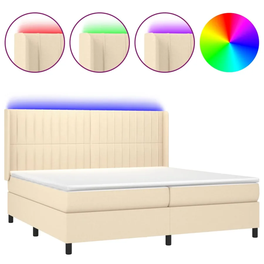 Sommier à lattes de lit matelas et LED Crème 200x200 cm Tissu - 2