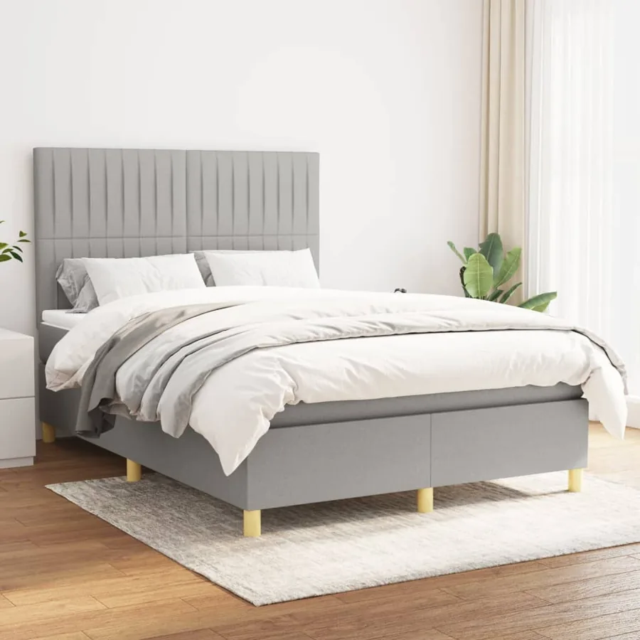 Sommier à lattes de lit avec matelas Gris clair 140x200cm Tissu