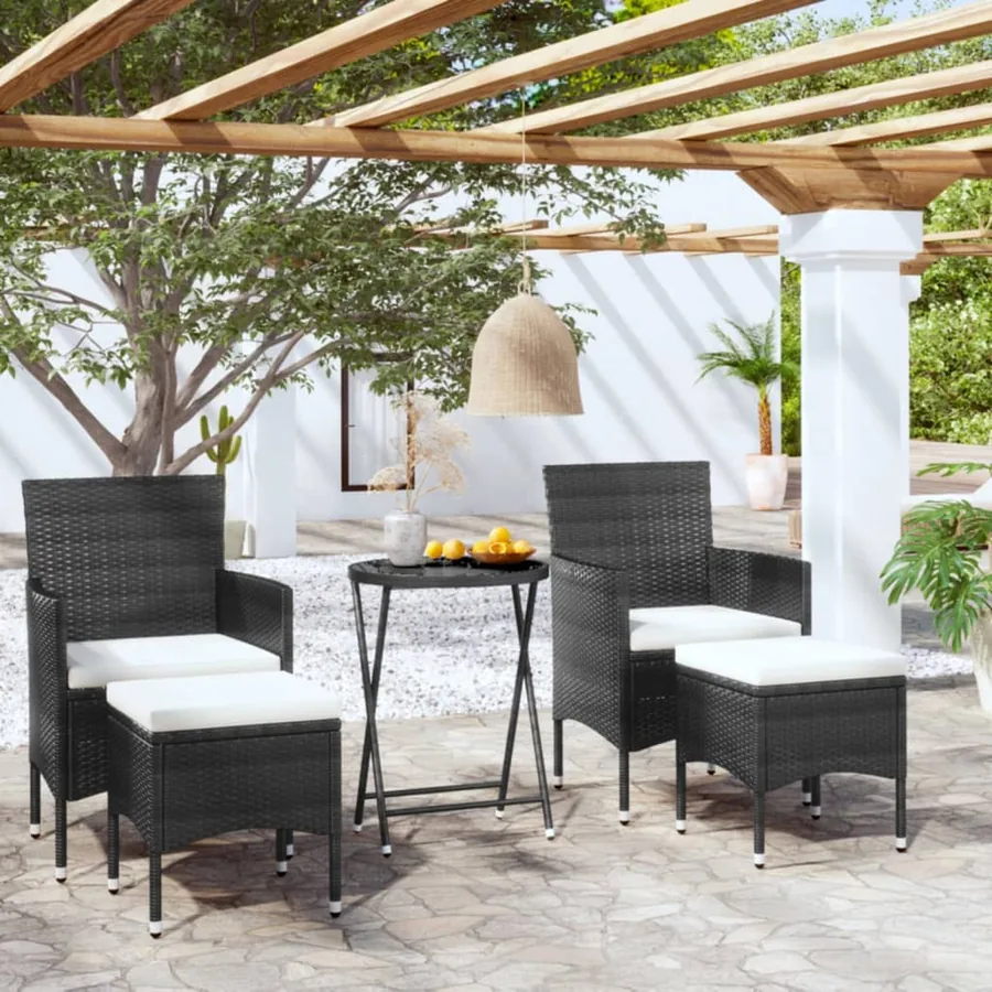 Ensemble de bistro de jardin 5 pcs poly rotin et verre trempé
