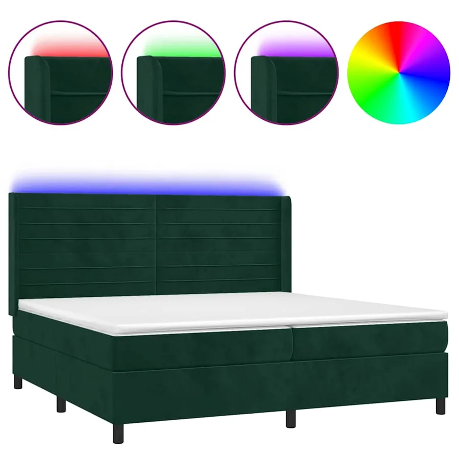 Sommier à lattes de lit matelas et LED Vert foncé 200x200 cm - 2