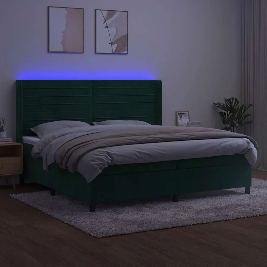 Sommier à lattes de lit matelas et LED Vert foncé 200x200 cm - 3