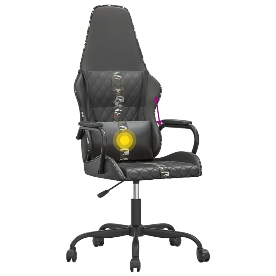 Chaise de jeu de massage camouflage et noir similicuir - 7