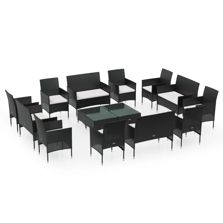 Salon de jardin 16 pcs avec coussins Résine tressée Noir - 2