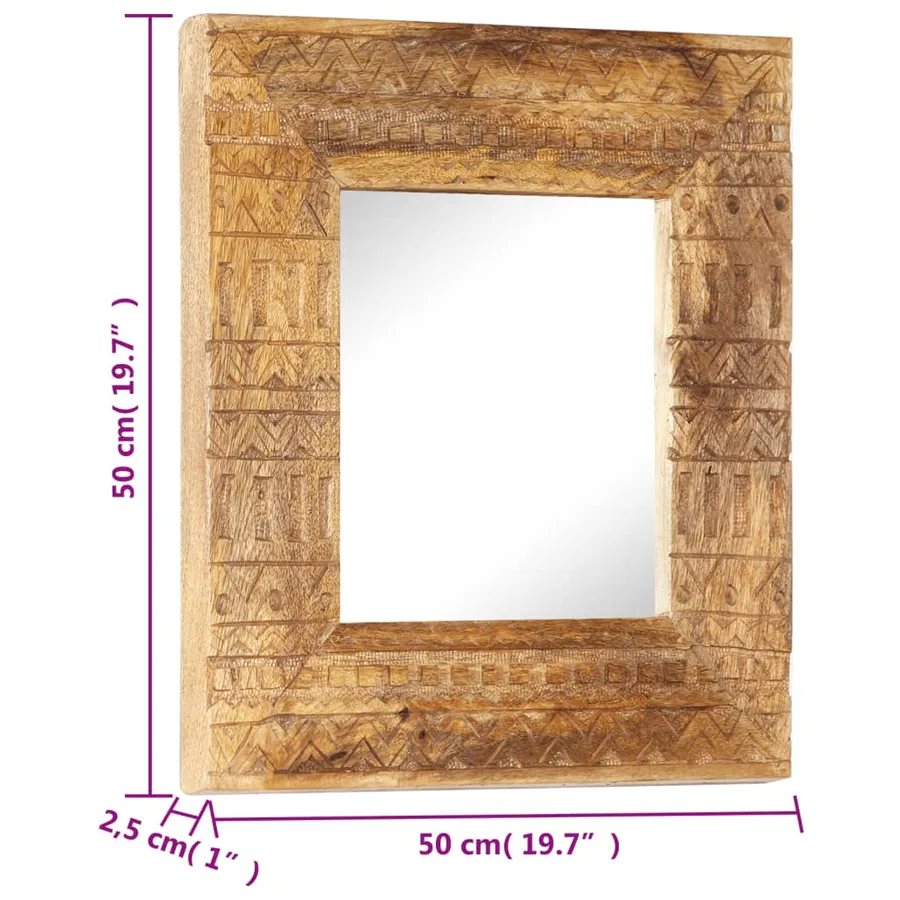 Miroir sculpté à la main 50x50x2,5 cm bois de manguier solide - 5