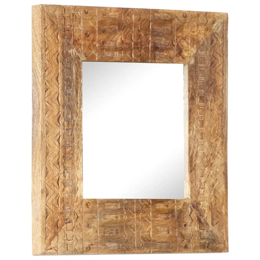 Miroir sculpté à la main 50x50x2,5 cm bois de manguier solide - 6