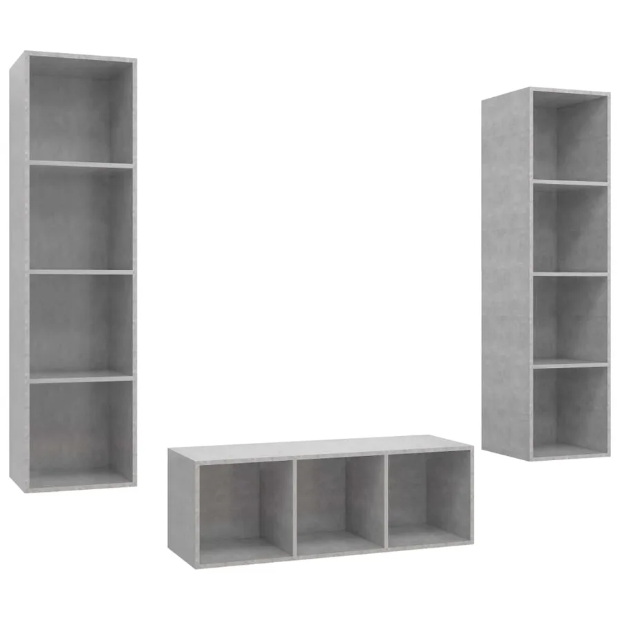 Ensemble de meuble TV 3 pcs Gris béton Bois d'ingénierie - 2