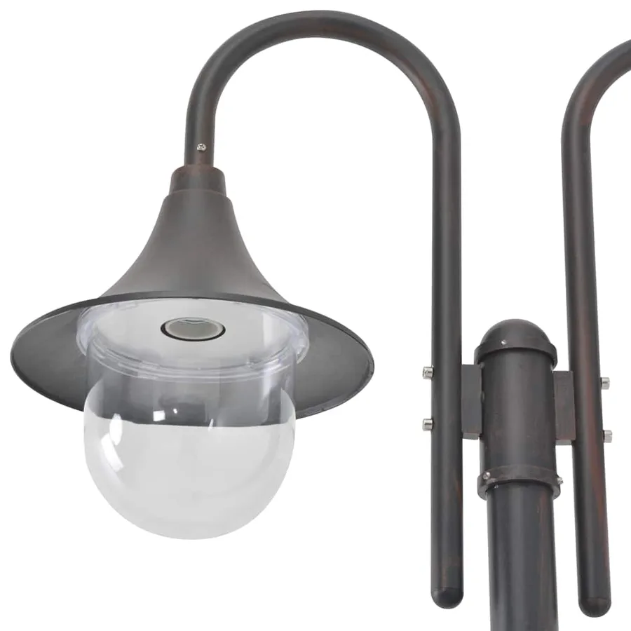 Lampadaire de jardin E27 220 cm Aluminium 2 lanternes Bronze - 2