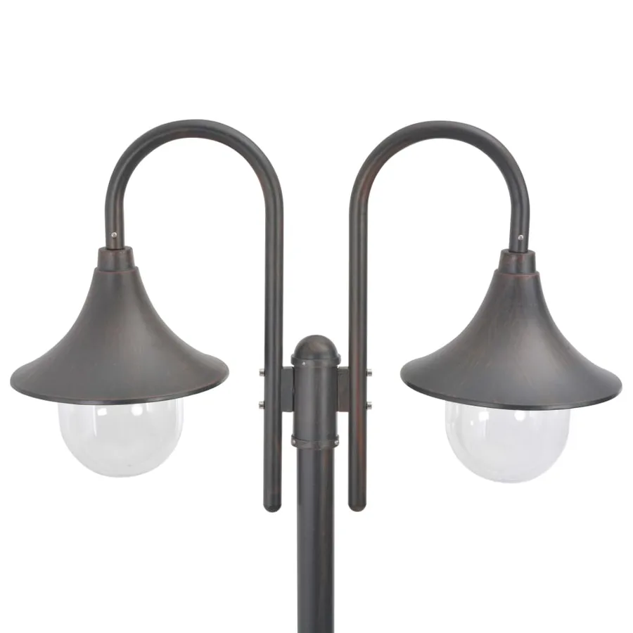 Lampadaire de jardin E27 220 cm Aluminium 2 lanternes Bronze - 3