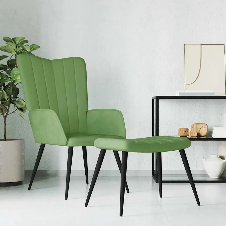 Chaise de relaxation avec tabouret Vert clair Velours
