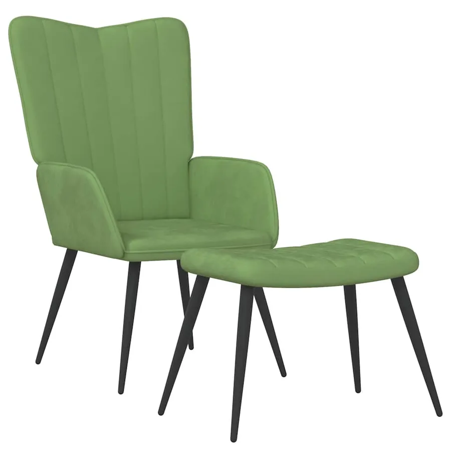 Chaise de relaxation avec tabouret Vert clair Velours - 2