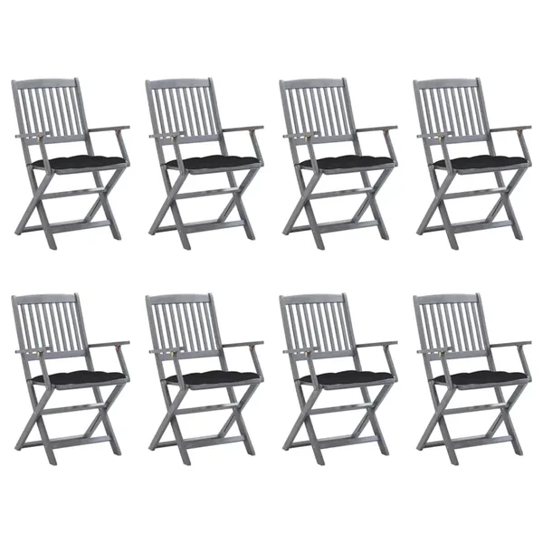 Chaises pliables d'extérieur lot de 8 et coussins Bois d'acacia