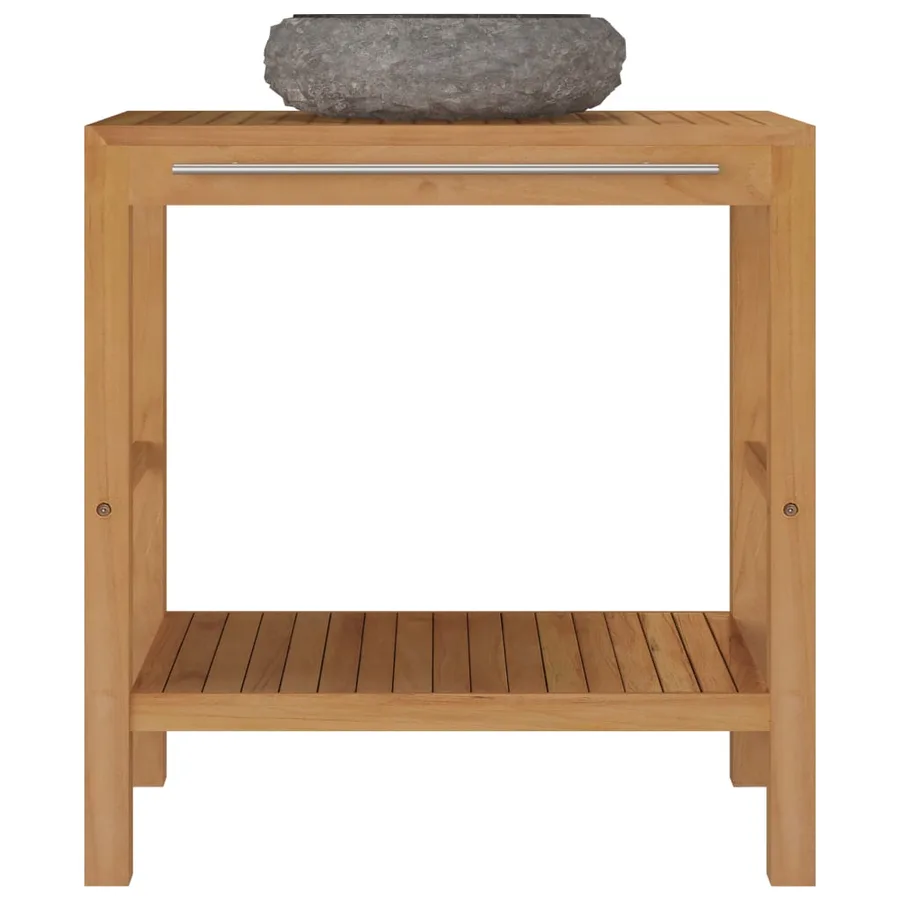 Armoire de toilette en teck solide avec lavabo en marbre Noir - 5