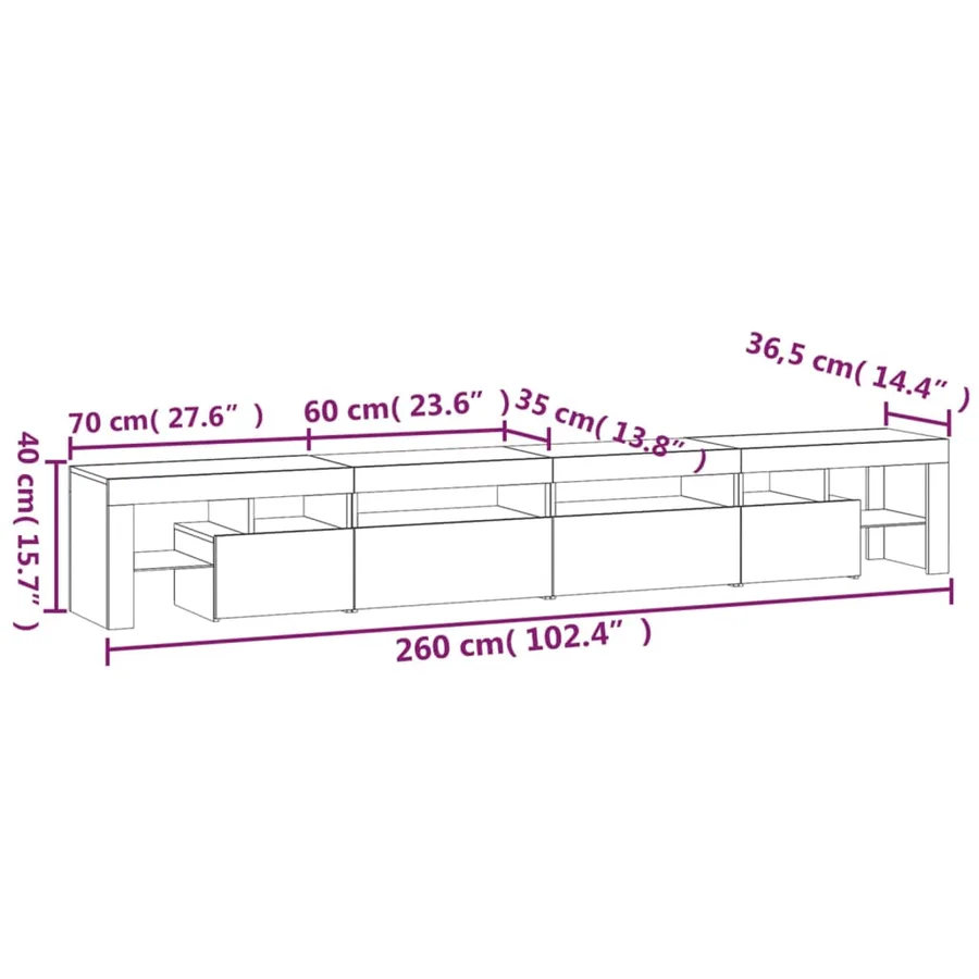 Meuble TV avec lumières LED Chêne sonoma 260x36,5x40 cm - 12