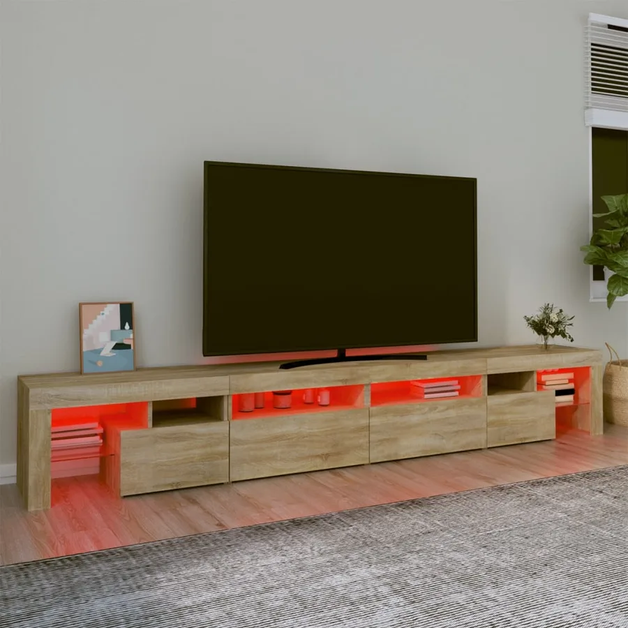 Meuble TV avec lumières LED Chêne sonoma 260x36,5x40 cm - 5