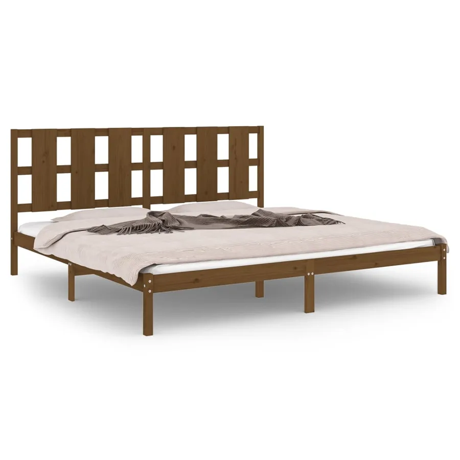 Cadre de lit sans matelas marron miel 200x200cm bois pin massif - 2