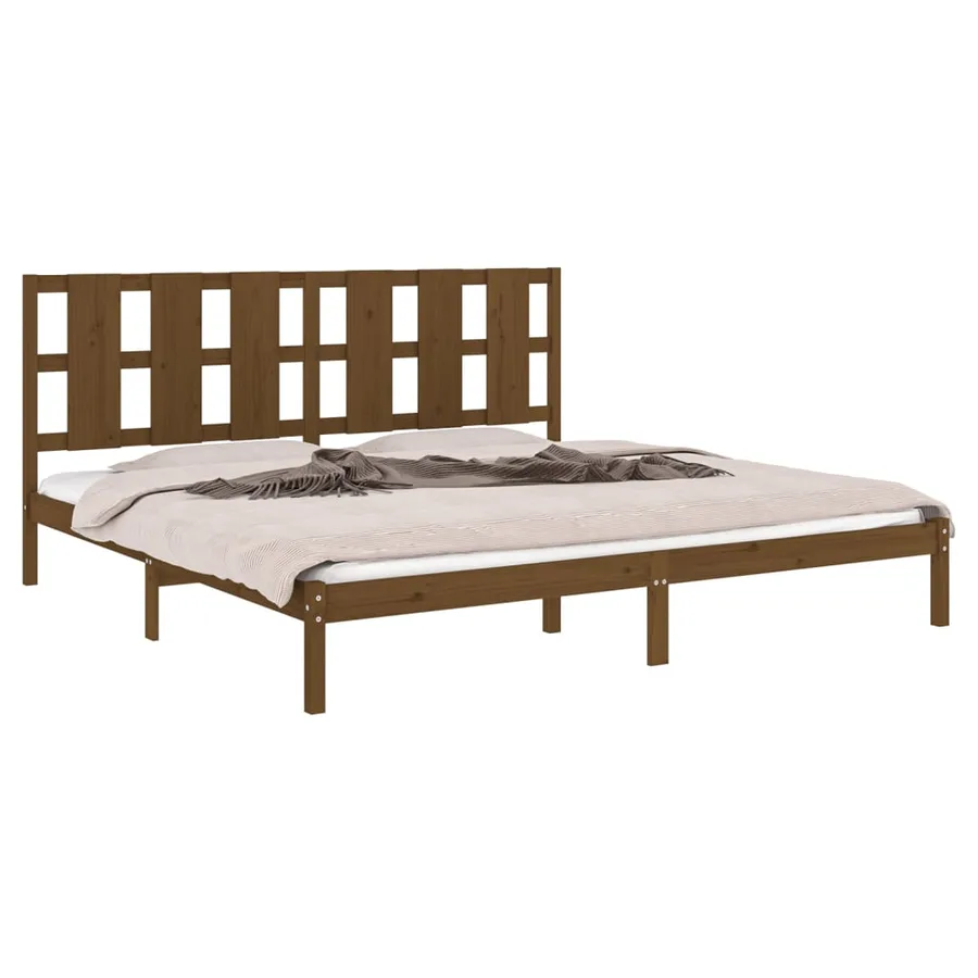 Cadre de lit sans matelas marron miel 200x200cm bois pin massif - 3