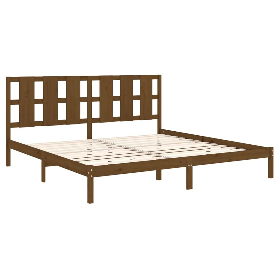 Cadre de lit sans matelas marron miel 200x200cm bois pin massif - 4