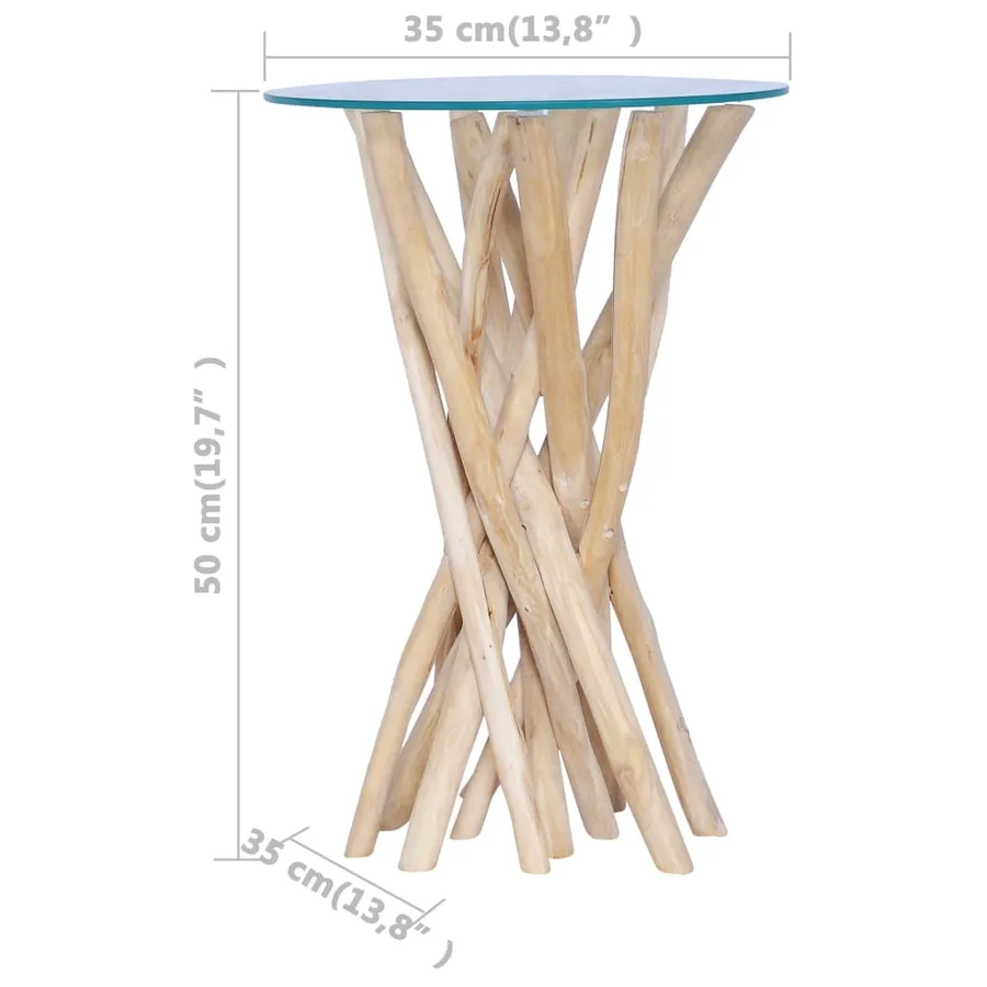 Table basse avec dessus en verre 35x35x50cm Bois de teck massif - 3
