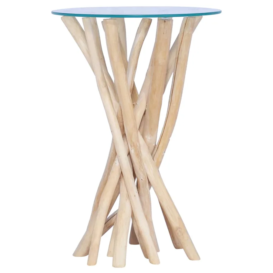 Table basse avec dessus en verre 35x35x50cm Bois de teck massif - 4