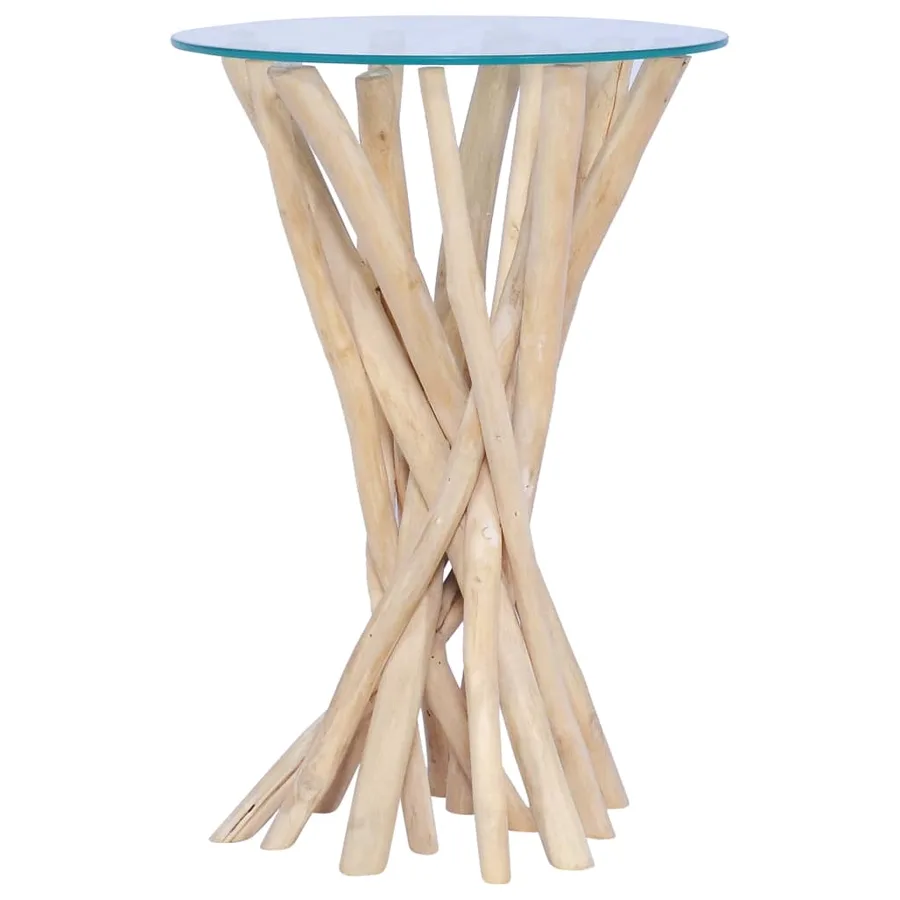 Table basse avec dessus en verre 35x35x50cm Bois de teck massif - 5