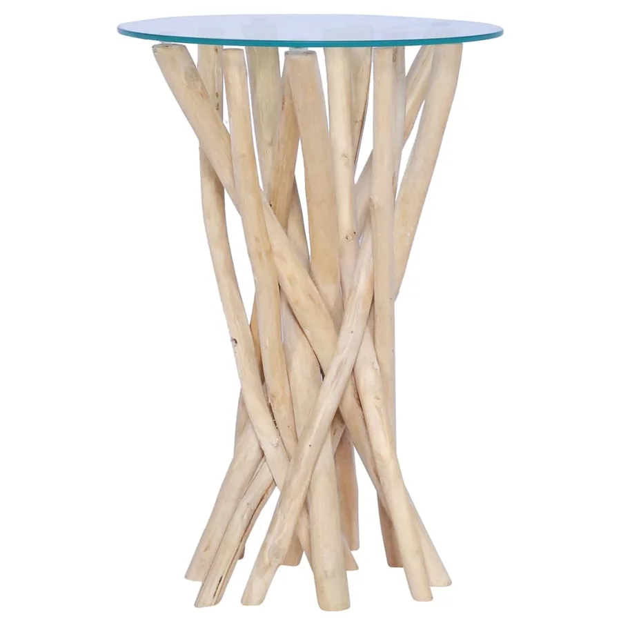 Table basse avec dessus en verre 35x35x50cm Bois de teck massif - 6