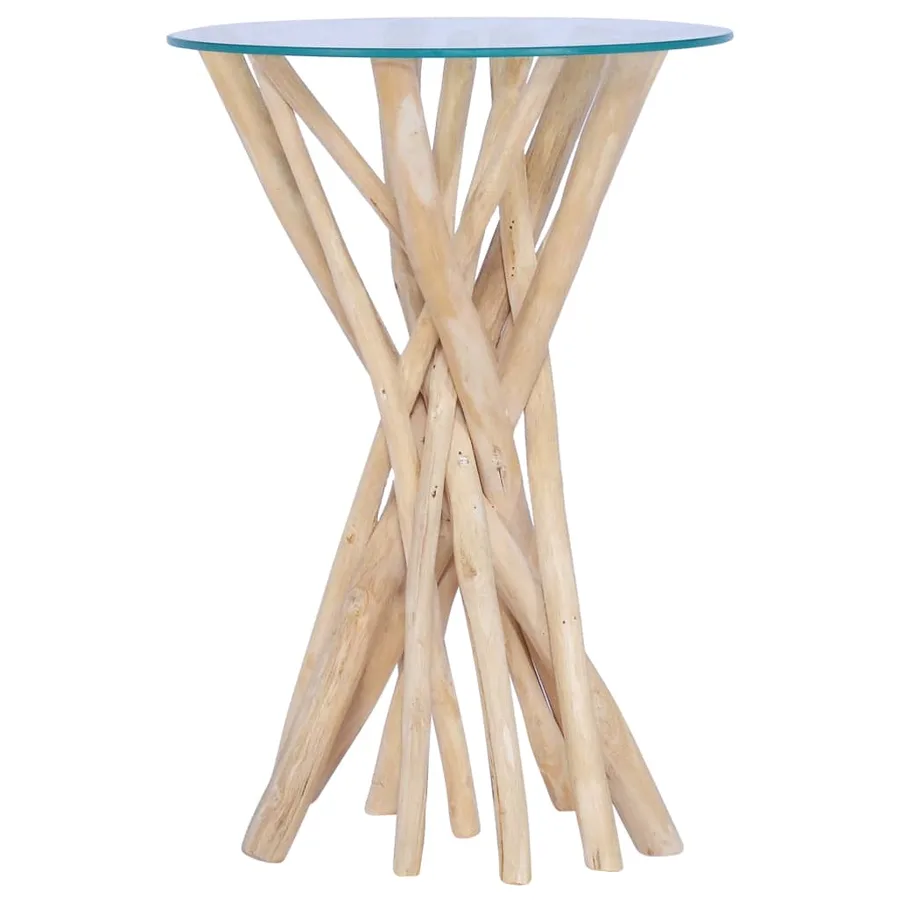 Table basse avec dessus en verre 35x35x50cm Bois de teck massif - 7