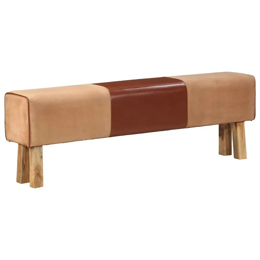 Banc saut de cheval 160 cm Marron Cuir véritable et bois acacia - 10