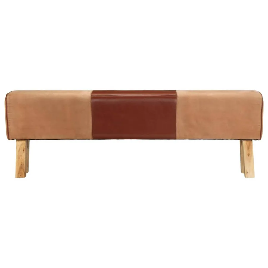 Banc saut de cheval 160 cm Marron Cuir véritable et bois acacia - 2